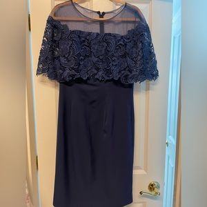 Navy Blue Lace top/ sheer neckline dress